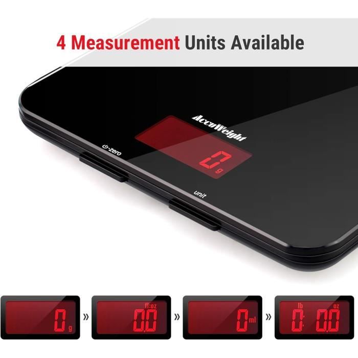 Balance De Cuisine Électronique 40kg/1g Précision - Balance Alimentaire Inox Avec Écran LCD, Tare, 6 Unités