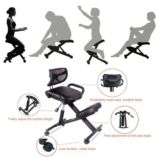 Tabouret Chaise de bureau ergonomique orthop/édique /à genoux avec structure en m/étal PU /Épaisseur Assise rembourr/ée