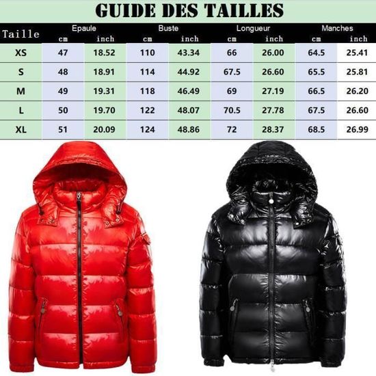 Doudoune Homme HJUGHPN - Duvet Plumes - Coupe-Vent - Capuche Amovible - Rouge Taille XL