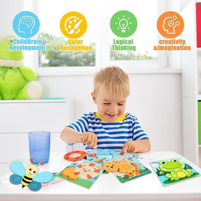 Puzzle Bois Enfant 6 PCS Jouet Montessori Puzzles Jeu 2 3 an Ans