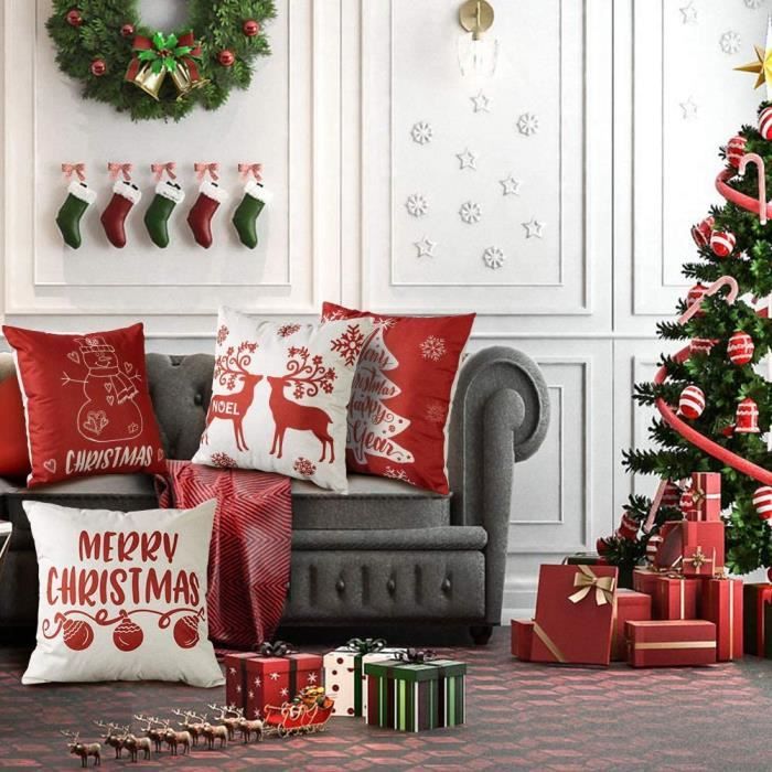 Lot De 4 Housses De Coussin De Noël Roses 45 X 45 Cm Decorations De Noel Joyeuses Fetes Flocon De Neige Decoration De Noel Housse De Coussin Pour La Maison Le Canape La Decoration 85192579