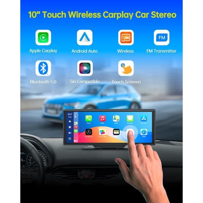 TOGUARD Autoradio CarPlay Android Auto,10 écran Tactile sans Fil Car  Stereo Bluetooth multimédia avec GPS/ mains libres/musiqu - Cdiscount Auto