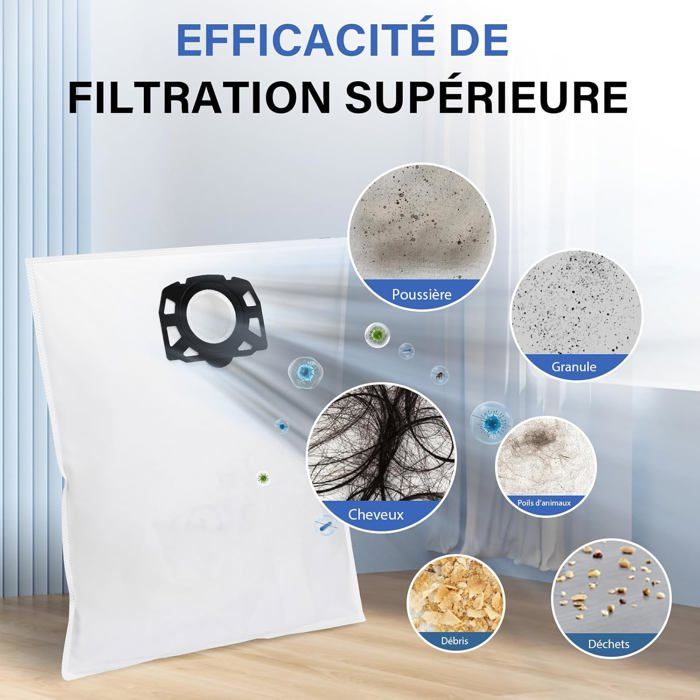 12 Sacs Pour Aspirateur Karcher WD4 WD5 MV4 MV5 - Référence 2863-0060 - Filtration 5 Couches