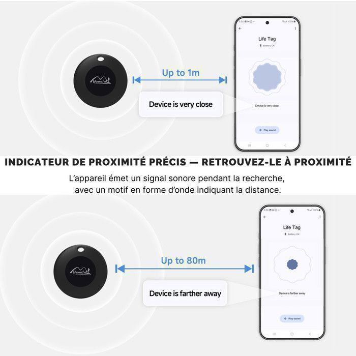 AMOROM Lot 4 Smart Air Tag Bluetooth - Traceur Compatible IOS Android Pour Clés Bagages Sacs Avec Sonnerie Puissante
