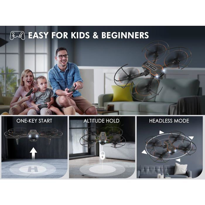 Drone Pour Enfant Avec Caméra 720P HD – FPV WiFi, Mode Sans Tête, Maintien D'Altitude, 360° Flips, 2 Batteries – Débutant – Cadeau Noël