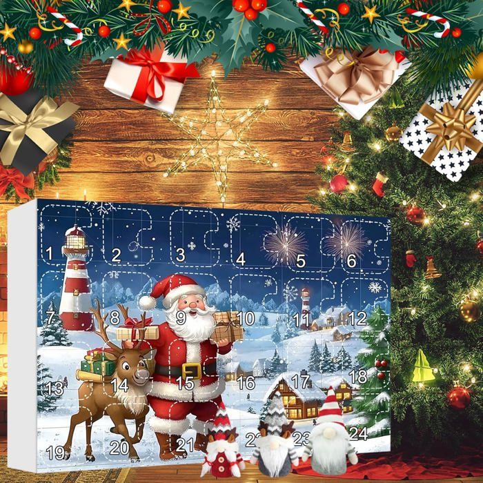 Calendrier De L’Avent Gnome Lumineux 2024 – 24 Pochettes Avec 3 Gnomes LED Et 21 Peluches – Compte à Rebours Noël