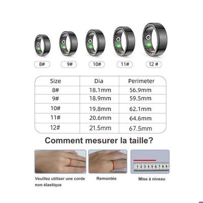 Bague Intelligente Tracker Fitness - Moniteur Cardio, Oxygène Sang, Sommeil - Étanche IP68 - Autonomie 5-6 Jours