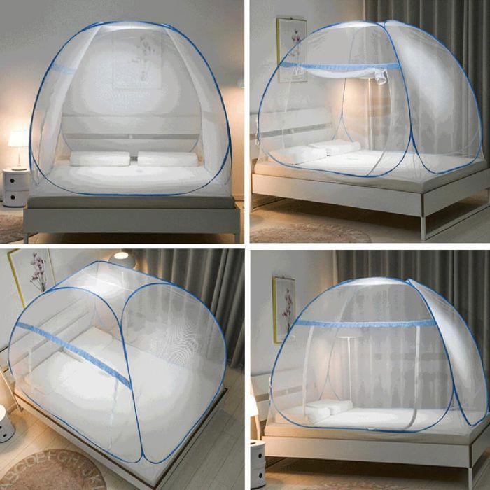 Moustiquaire De Lit En Dôme Bleue - Protection Complète Contre Les Insectes, Suspendue Au Plafond