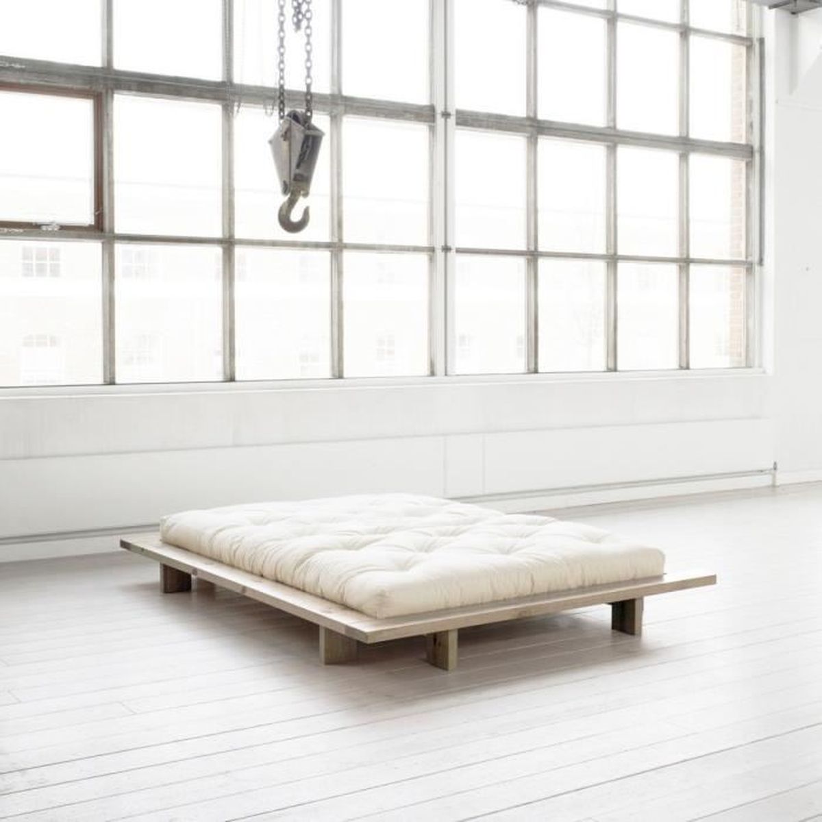 Pack futon coton écru 160x200 structure japan bois naturel Terre de Nuit Achat / Vente futon