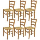 T M C S Tommychairs - Set 6 chaises cuisine VENICE, robuste structure en bois de hêtre peindré en couleur chêne et assise en paille