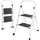 FREOSEN Marchepied à 2 Marches Pliable Escabeau Métallique Antidérapante Marche 30 x 20 cm, Capacité 150 kg 46.5 x 55.5 x 81.5cm Blanc