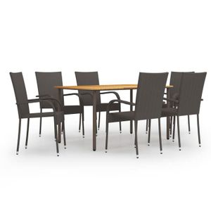 Ensemble table et chaise de jardin Ensemble de salle a manger de jardin meuble exterieur 7 pieces resine tressee marron