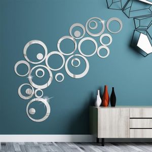 28pcs Stickers Muraux Miroirs Rond Décoratifs Cercle Miroir Autocollant 3D  Acrylique Deco Mural Amovible pour Salon
