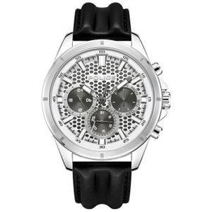 Montre Homme Police Char - Cadre Carré Argenté, Bracelet Cuir Noir - Quartz, Bon état