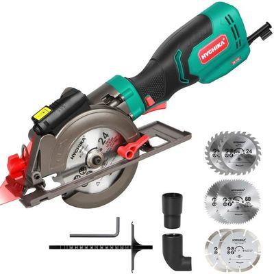 Mini Scie Circulaire HYCHIKA 500W - 4500 RPM, Profondeur De Coupe Réglable - Avec 2 Batteries