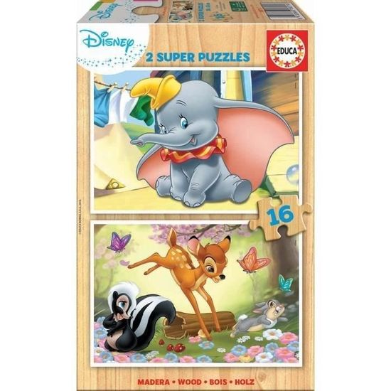Puzzle en bois Disney - EDUCA - Bambi + Dumbo - 2x16 pièces