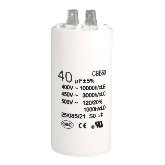 Condensatore CBB60 30uF 450V AC - 2 Fili, 90x50mm, Per Motori