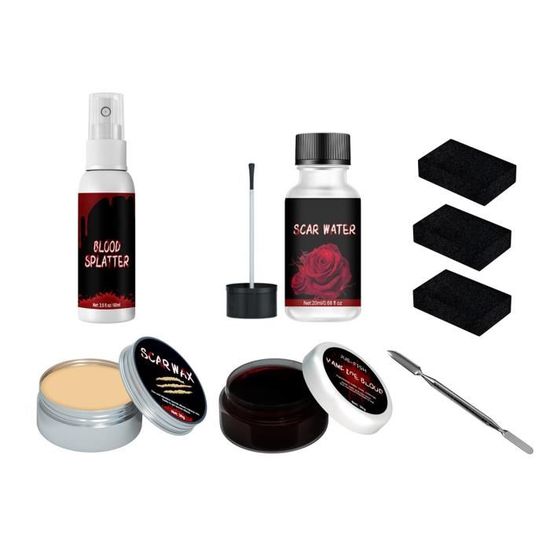 Kit Maquillage Halloween Effets Spéciaux - Faux Sang + Peintures + Cire Cicatrice - Parfait Pour Cosplay Et Fêtes