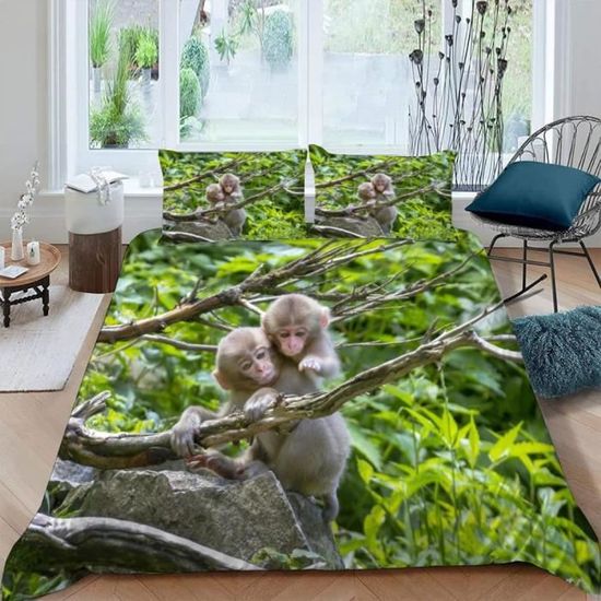 singe-housse-de-couette-220x240-imprim-3d-animaux-de-la-for-t-parure