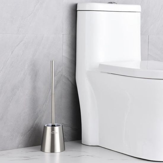 Auralum Brosse de Toilette élégante en Acier Inox Ensemble Brosse WC à  Manche Long avec Support Hygiénique pour Salle de Bain