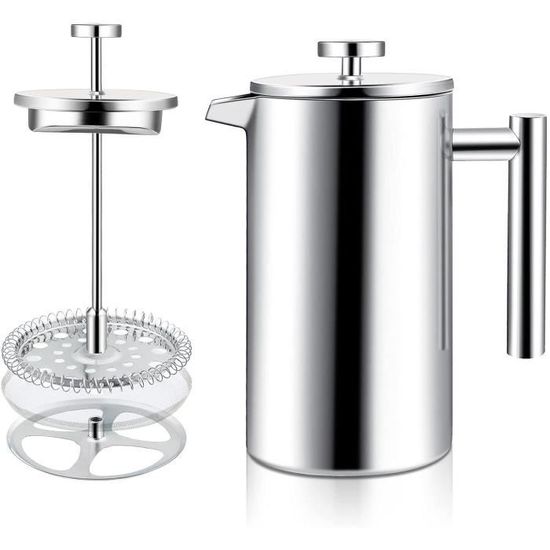Cafetière French Press En Acier Inoxydable Double Paroi 800 Ml (ou 1000 Ml) - Isolation Thermique, Filtre Précision, Finition Miroir