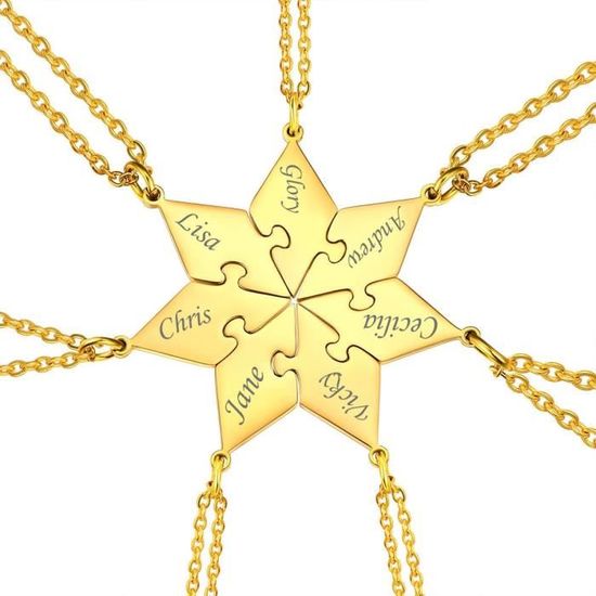 Collier Cœur Séparable Personnalisable - Pendentif Couple Famille - Acier Inoxydable Plaqué Or - Chaîne Offerte 51cm