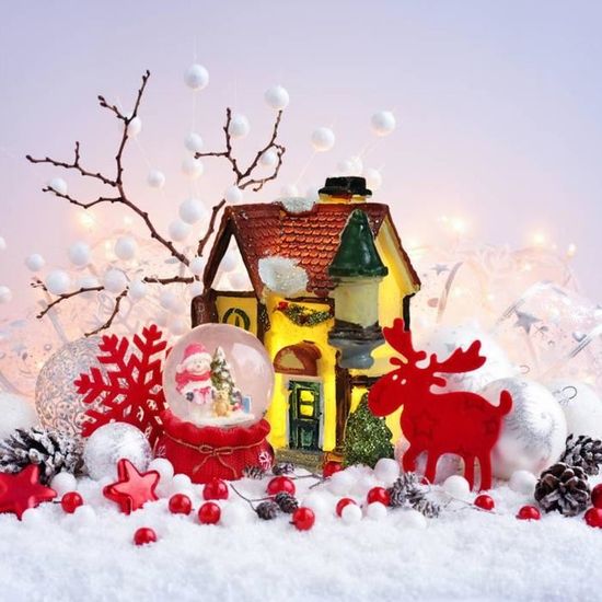 Lot De 3 Maisons De Noël En Bois Lumineuses LED | Décoration De Table & Sapin | Village De Noël Miniature | Hauteur ~14cm