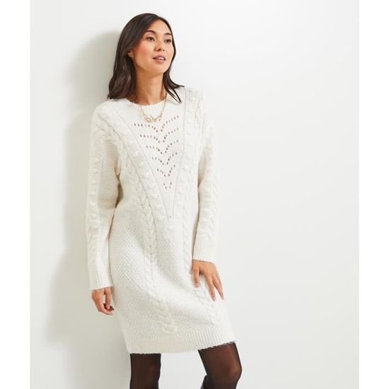 GRAIN DE MALICE Robe pull femme Ecru Cdiscount Pret a Porter