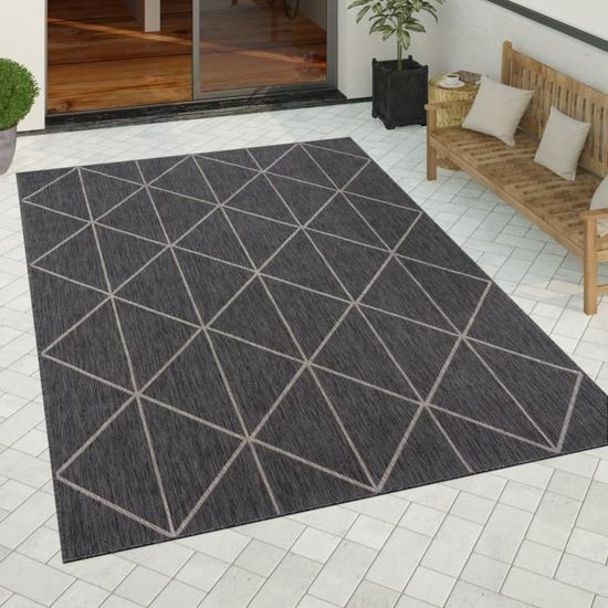 Paco Home Tapis Exterieur Terrasse Salon Cuisine Motif Scandinave Motif Ethnique Uni, Dimension:80x250 cm, Couleur:Anthracite Paco Home Tapis Exterieur Terrasse Salon Cuisine Motif Scandinave Motif Ethnique Uni, Dimension:80x250 cm, Couleur:Anthracite