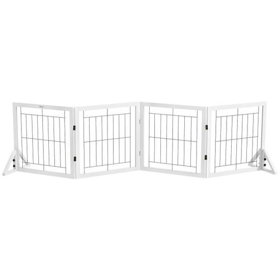 PawHut Barrière de sécurité pour chien barrière de protection à 4 panneaux pliante clôture pour animal domestique en bois blanc