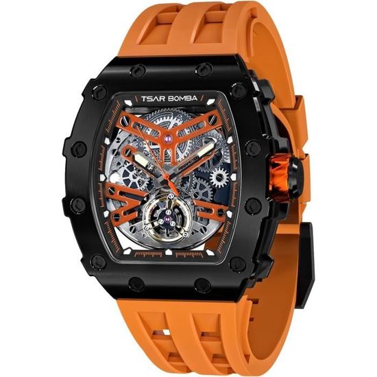 Montre Homme Squelette Automatique Boîtier Or Rose Cadran Blanc - Neuf Avec Étiquettes