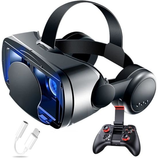 Casque Réalité Virtuelle 3D Whychstore + Contrôleur - Champ 110°, Compatible Smartphone 5.5-6.7", Jeux & Films Immersifs, Blanc/Noir