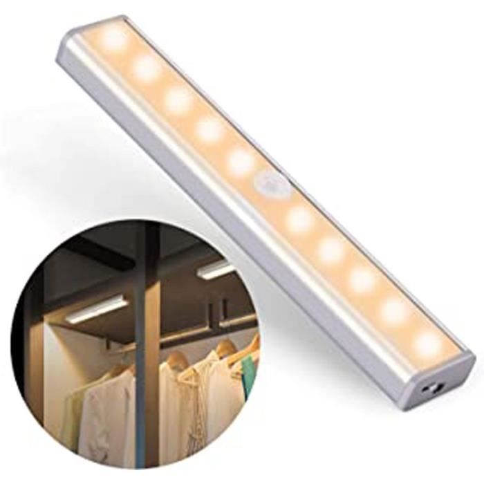 Lampe D’Armoire, Détecteur De Movement Capteur De Lumière Lampe De Placard 10 Led Veilleuse 2 Bandes Magnétiques Usb Rechargeable Po