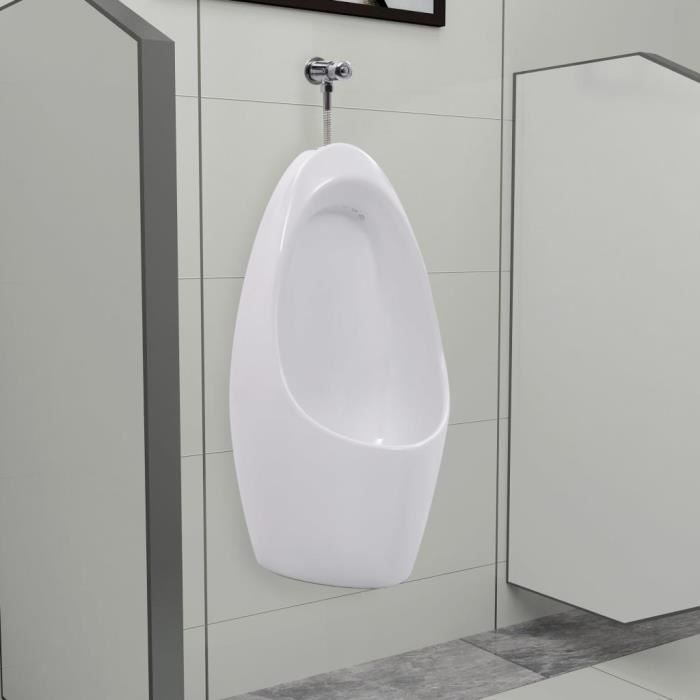 Urinoir mural avec système de rinçage Céramique Salle de Bains Toilette Adultes Hommes- -33 x 27 x 68 cm (l x P x H)♫8884