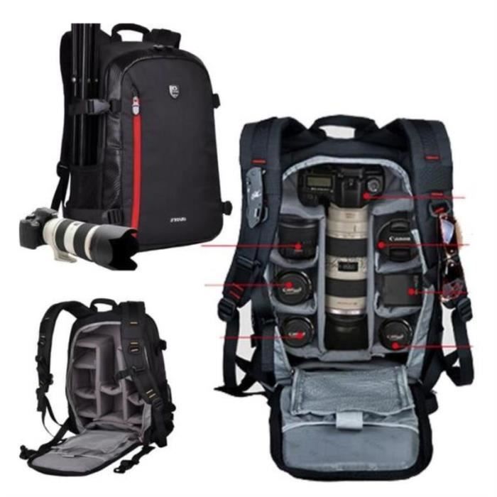 Sac à dos pour photographie d'épaule Sac à dos pour appareil photo professionnel Noir
