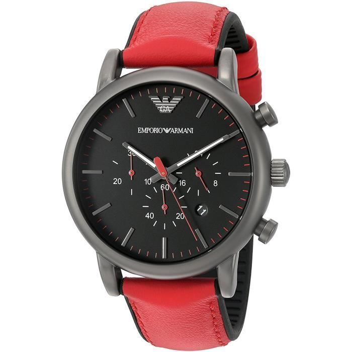 EMPORIO ARMANI HOMME 46MM BRACELET SILICONE ROUGE QUARTZ MONTRE AR1971