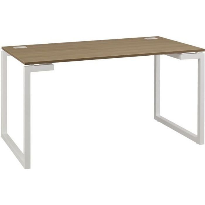 Bureau en acier laqué époxy blanc avec plateau en bois SUNDAY-Chêne140cm