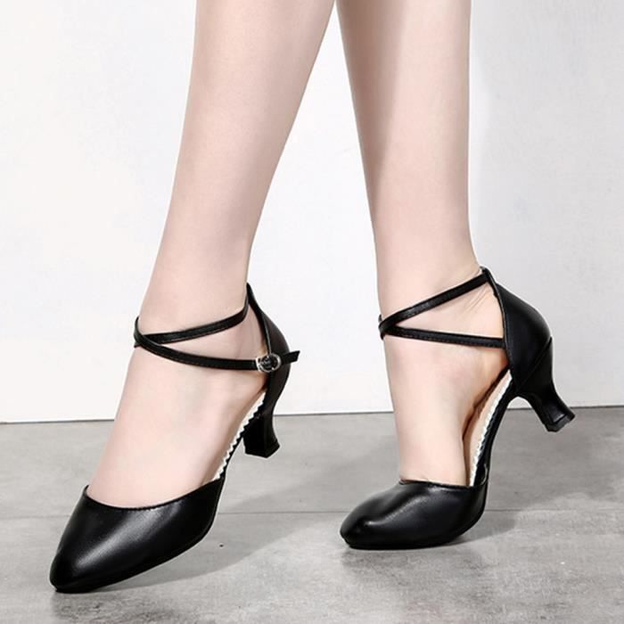 Femmes Mode danse Rumba Waltz Prom Salle de bal Salsa chaussures de danse latine Sandales Noir