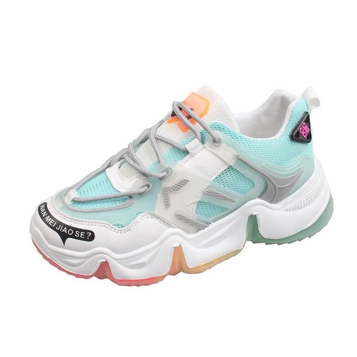 Baskets femme respirantes en mesh léger printemps / été 2020-Blanc/Gris/Orange rouge/Bleu clair