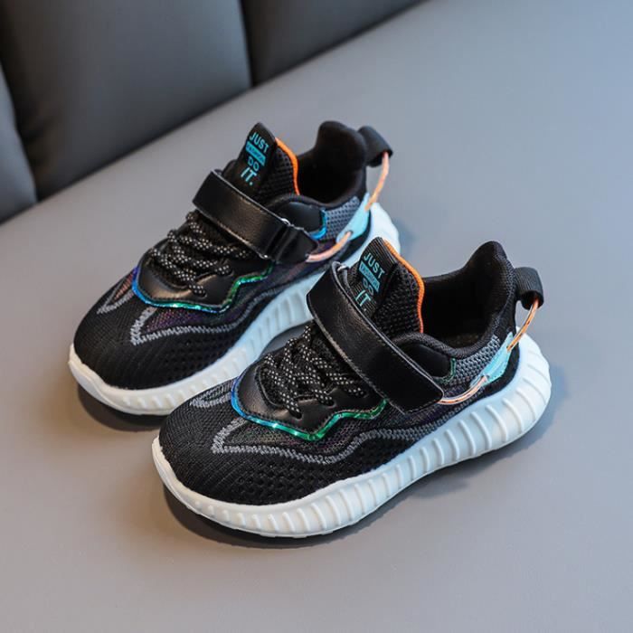 Nouveau-Mode Chaussures de Basket Rayé Pour Enfant Fille-Garcon-Taille 26-37 -avec Velcro-Tige en Simili Cuir
