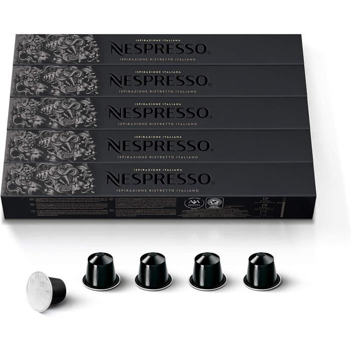NESPRESSO ORIGINAL – 50 CAPSULES DE CAFÉ ISPIRAZIONE RISTRETTO ITALIANO – INTENSITÉ 10 – POUR RISTRETTO & ESPRESSO – (5 ÉTUIS DE 10)