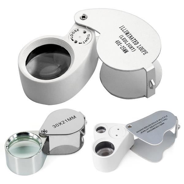 TRIXES Set de 3 loupes de bijoutier lentilles lens lampe 30, 40, double 30/60 avec éclairage LED