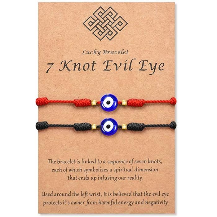 2pcs Evil Eye Bracelet femme homme - 7 Noeuds Chanceux Bracelets Réglable(Noir et Rouge)