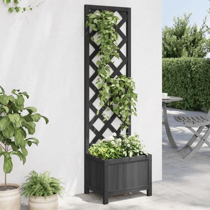 vidaXL Jardinière avec Treillis Lit Surélevé Bac à Fleurs Pot de Plantes Boîte à Fleurs Jardin Patio Terrasse Bois 365478