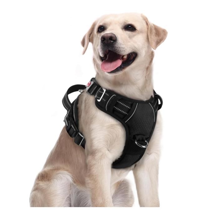 Comparer les prix de rabbitgoo Harnais Chien Anti Traction avec 3 boucles pour Chien Facile à Mettre Harnais Réfléchissant Réglable pour Chien Noir M