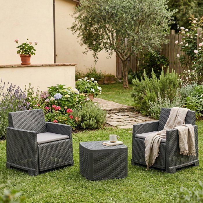 Ensemble Salon de Jardin Ari Dmora en Plastique Noir Anthracite