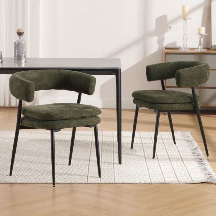Wahson Chaise de Salle à Manger Lot de 2 Chaise en Chenille Chaise de Salon Confortable et Moderne pour Cuisine et Maison Vert