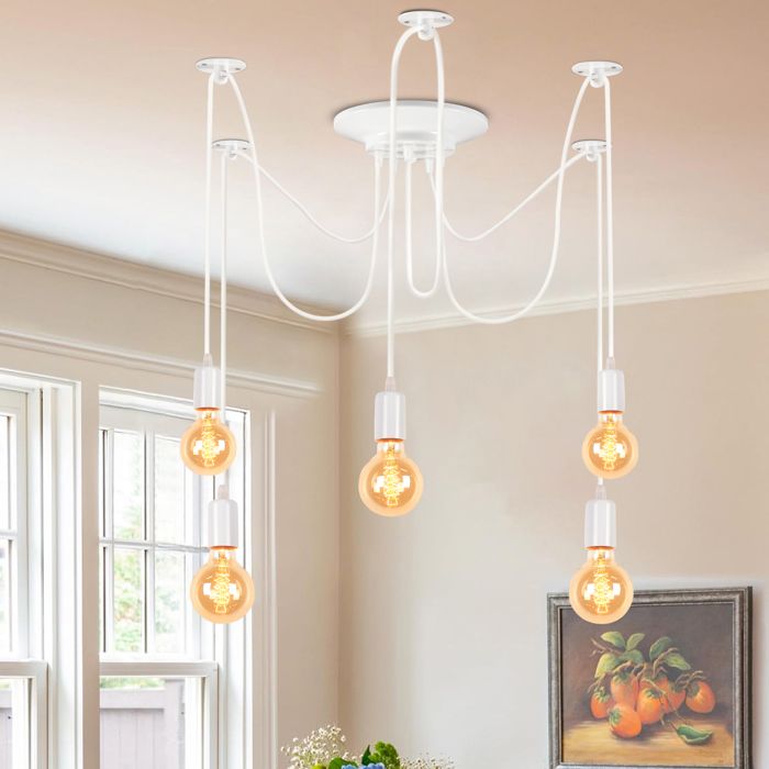 SNOGOLD Suspension Industriel Lustre Araignée à 6 Bras Plafonnier Lumière Métal Fil 1.5M Réglable E27 Luminaire Éclairage Blanc SNOGOLD Suspension Industriel Lustre Araignée à 6 Bras Plafonnier Lumière Métal Fil 1.5M Réglable E27 Luminaire Éclairage Blanc