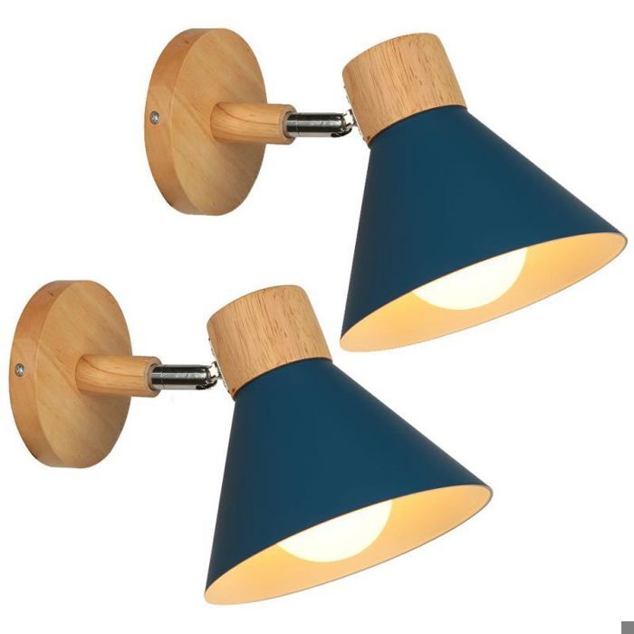WOTTES Lots de 2 Applique Murale Vintage Industrielle Luminaire E27 en Métal et bois Réglable Interieur Bleu foncé pour Cuisine