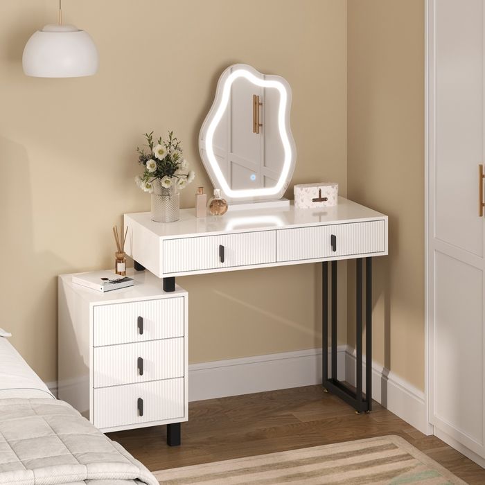 Coiffeuse WOLTU - Miroir LED réglable Nuage - Table de Maquillage Moderne - Noir+Blanc